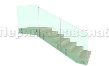 Ограждение для лестницы на несущем стекле с точечным креплением в торец для крыльца в Тюмени. Готовые проекты ПерилаГлавСнаб