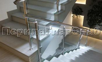 Нержавеющие перила и ограждения со стеклом и подсветкой в Тюмени. Готовые проекты ПерилаГлавСнаб