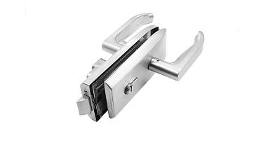 Замок для стеклянной двери с нажимной ручкой и притвором, евроцилиндр односторонний ключ/защелка, с ответной частью на стену, шлифованный t155-2 SSS  купить в Тюмени