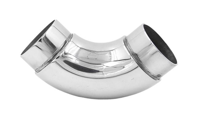 Отвод поручня под Ø42.4х1.5 мм, 90°, литой, полированный 600 Grit, с двумя установочными кольцами  (aisi 316) k383-5