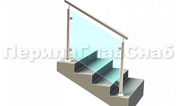 Ограждение лестницы с квадратным поручнем с зажимными стеклодержателями и квадратными стойками в Тюмени. Готовые проекты ПерилаГлавСнаб