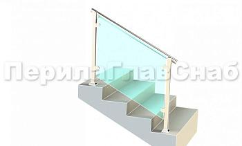 Ограждения для лестницы с поручнем на выносе с зажимными стеклодержателями и квадратными стойками в Тюмени. Готовые проекты ПерилаГлавСнаб