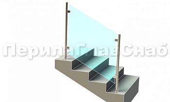 Ограждения лестницы без поручня с зажимными стеклодержателями и стойками в Тюмени. Готовые проекты ПерилаГлавСнаб