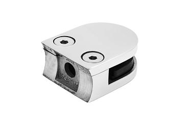 Стеклодержатель литой с вставками под стекло 8-10 мм, 4+4 мм, закругленный под стойку Ø38,1 мм (40х22х50), полированный, (AISI 304) k001-10 купить в Тюмени