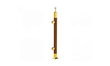 Готовая стойка 40х40х950 мм, деревянная, со вставками из нержавеющей стали 2х100 мм с 2 зажимными стеклодержателями, под золото k740-4-L-G купить в Тюмени