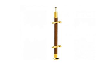 Готовая стойка 40х40х950 мм, деревянная, со вставками из нержавеющей стали 2х100 мм с 2 пластинчатыми стеклодержателями, под золото k740-2-G купить в Тюмени