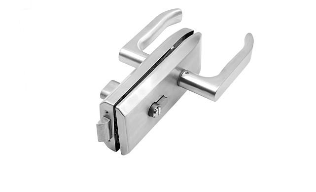 Замок для стеклянной двери с нажимной ручкой без притвора, евроцилиндр односторонний ключ/защелка, в комплекте ответная часть на стекло t155 SSS 