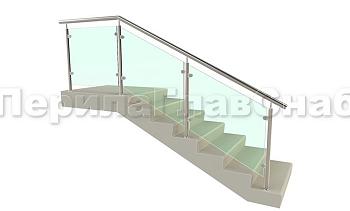 Ограждение для лестницы из нержавейки с зажимными стеклодержателями для крыльца в Тюмени. Готовые проекты ПерилаГлавСнаб