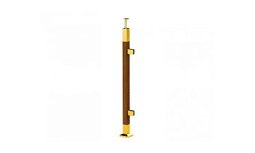 Готовая стойка 40х40х950 мм, деревянная, со вставками из нержавеющей стали 2х100 мм с 2 зажимными стеклодержателями, под золото k740-4-R-G купить в Тюмени
