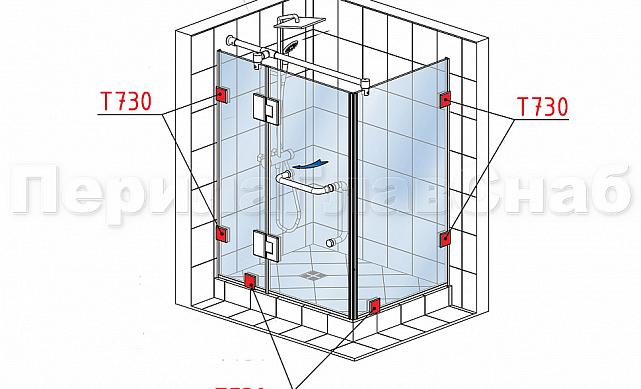 Коннектор для душевой кабины стена-стекло 45х45 мм латунь-хром, полированный t730 PC 2