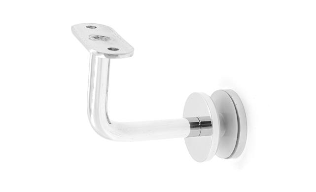 Держатель поручня на стекло 10-17 мм, с ложементом на плоскость, вынос 60х70 мм, Ø43х5 мм, нержавеющая сталь AISI 304, полированная k008-4