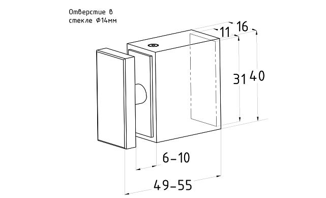 Соединитель труба-стекло, для прямоугольного трека, полированный t462 PSS 2