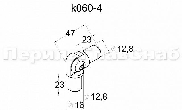 Поворот ригеля Ø16х1.5 мм, с двумя установочными штифтами, шарнирный, (AISI 304) k060-4 2