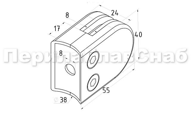 Стеклодержатель штампованный под стекло 8 мм (4+4 мм), под стойку Ø38.1 мм 40х24х55, полированный (AISI 304) k038 2