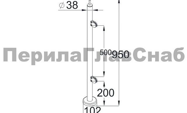 Стойка круглая Ø38.1: 2 штамп. зажимных стеклодержателя, полированная, высота 950 мм (AISI 201) k726-R 3