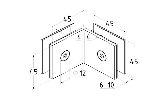 Коннектор для душевой кабины стекло-стекло 90°, 45х45, черный, t735 BZn 3