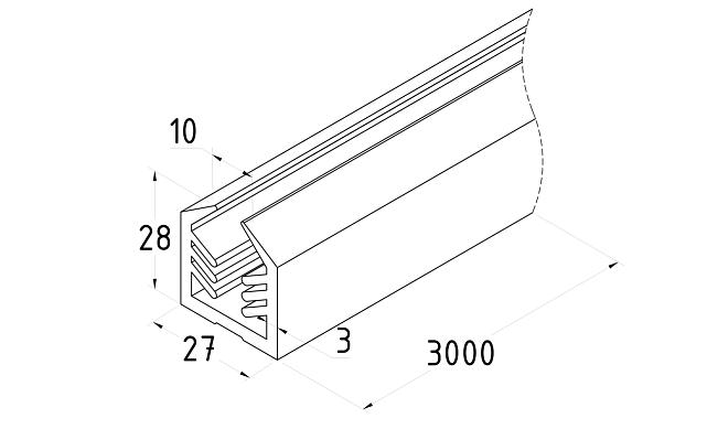 Уплотнитель в поручень с пазом 27х30 для стекла 10 мм, EPDM (палки 3 м) СЕРЫЙ Фk305-G 3