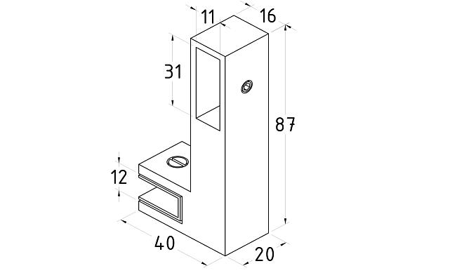Коннектор труба-стекло для трека 30х10 мм, нержавеющая сталь AISI 304, черная  t466 BL 2