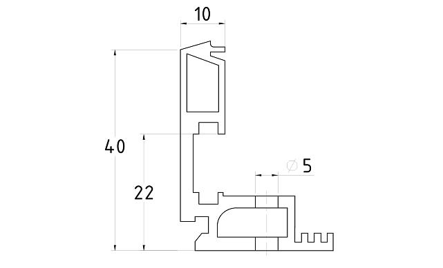 Алюминиевый зажимной профиль 3000 мм для стекла 8-12 мм, неанодированный, с отверстиями т40-8 AL 2