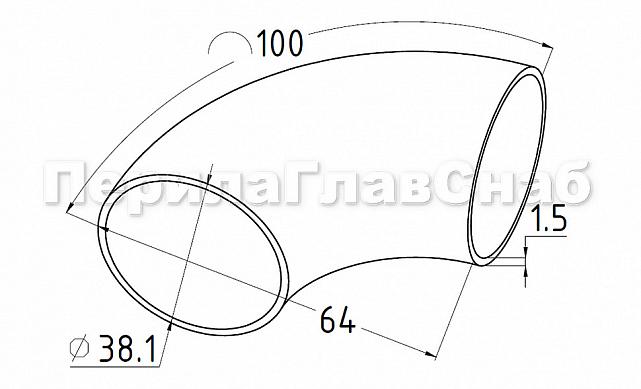 Отвод поручня под сварку Ø38.1х100х1.45мм, 90°, шлифованный, (AISI 304) k095-3 2