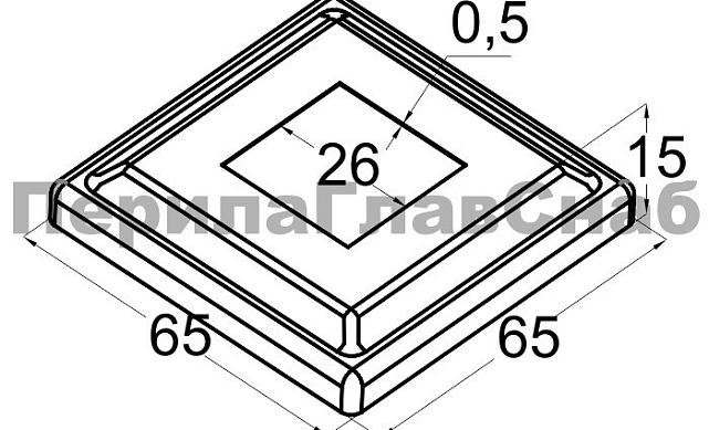 Низ стойки фигурный под трубу 25х25 мм, 66х66х0.4, высота 16 мм, полированный (AISI 304) k374 2