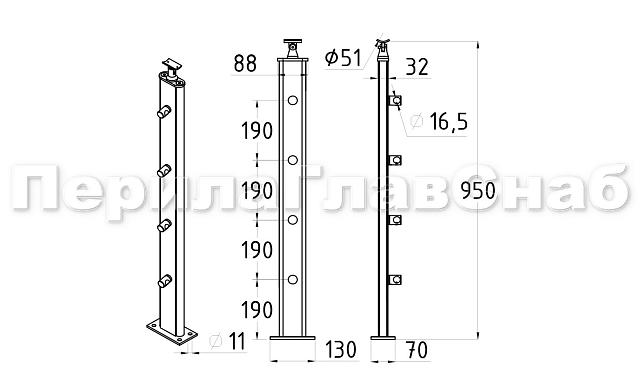 Дизайнерская плоская комбинированная стойка в сборе из шлифованной нержавеющей стали и древесины дуба с четырьмя ригеледержателями k742-2 3