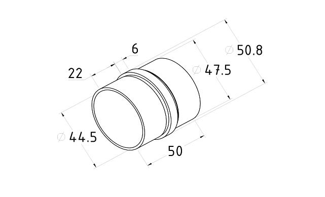 Соединитель трубы Ø50.8х1.45 мм, полированный (AISI 316) k087-3 2