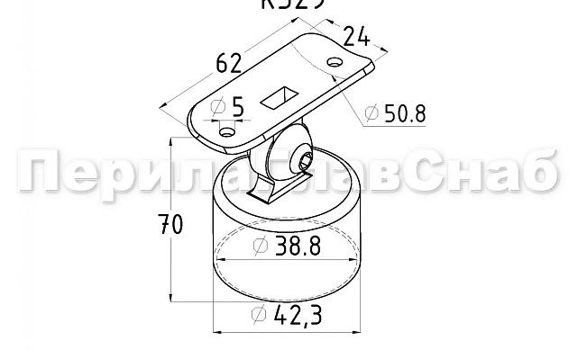 Наконечник шарнирный на стойку Ø38.1 мм, с ложементом под поручень Ø50.8 мм, наружный, литой, полированный, AISI 304, k329 2