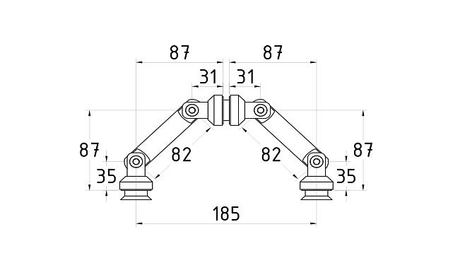 Крепление на три стекла, штанга 82 мм, под зенковку tt204-82 SSS 2