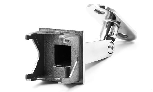 Наконечник на стойку из профильной трубы 40х40 мм, с регулируемым ложементом под плоскость, литой, полированный, нержавеющий AISI 304 k222-3 6