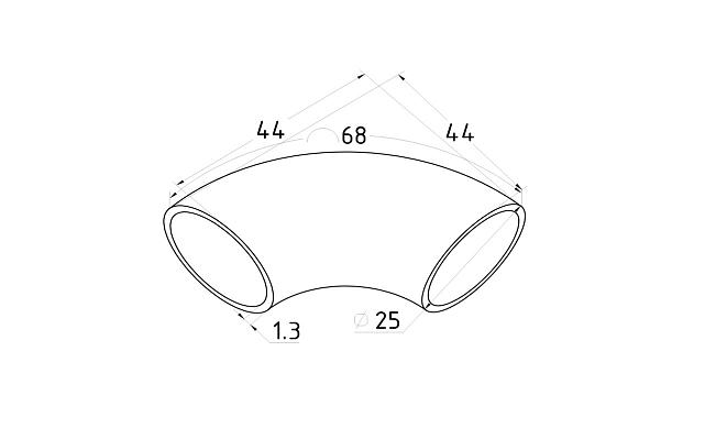 Отвод поручня под сварку Ø25.4 мм, 90°, полированный, (AISI 201) k347-3 2