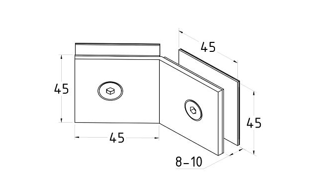 Коннектор для душевой стекло-стекло 135°, нержавеющая сталь AISI 304, полированная t736 PSS 3