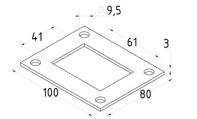Фланец прямоугольный нержавеющий 100х80 (под трубу 40x60) Ф-0533 3