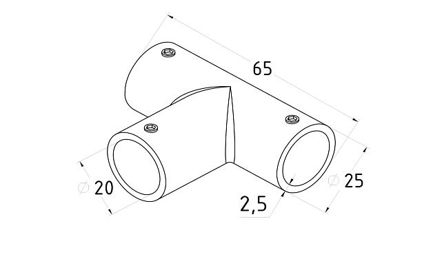 Соединитель-тройник для трубы 19 мм, нержавеющая сталь AISI 304, шлифованная t902 SSS 3