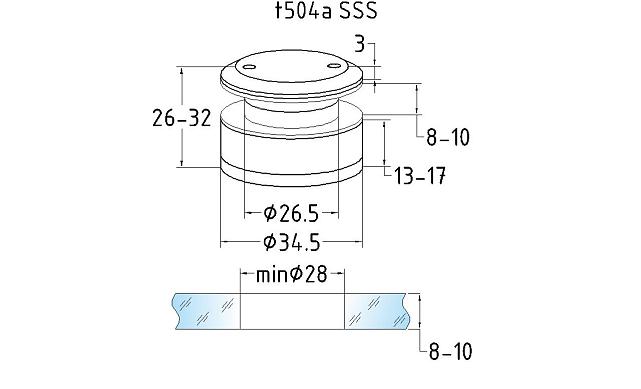 Точечный стеклодержатель 14-16 мм, регулируемый, без зенковки, для стекла 8-10 мм t504A SSS 2