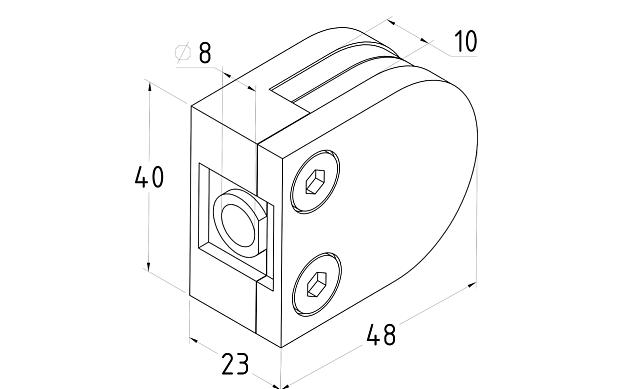 Стеклодержатель литой с вставками под стекло 8-10 мм, 4+4 мм, на плоскость 40х22х50, полированный (AISI 304) k002-10 3