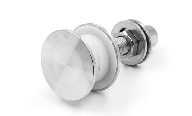 Рутель для вантового крепления козырьков, регулируемый, разборный, под стекло от 10 до 28 мм, полированный, диаметр внешнего кольца 52, шпилька М14 (AISI 304) k269-5 6