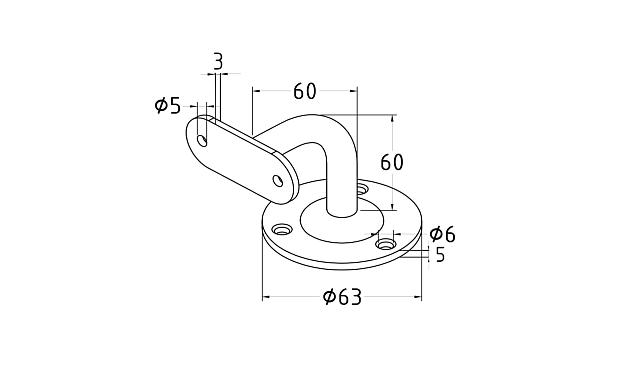 Пристенок с ложементом на плоскость, вынос 65х65, Ø60х3 мм, сварной, нержавеющая сталь AISI 304 полированная k234-5 2