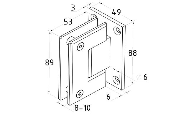 Петля для душевой кабины стена-стекло 90° 90х55 мм латунь-хром, полированная t301 PC 4