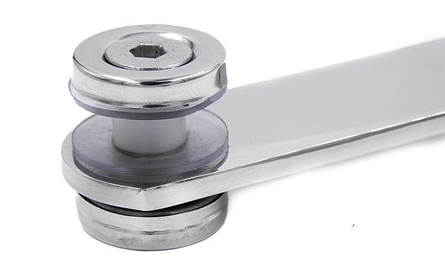 Стеклодержатель пластинчатый 2хМ8 (половинка), по центрам 85х5 мм, полированный, шайбы 5 мм штамп., под стекло 6-12 мм, (AISI 304) k023-1/2 3