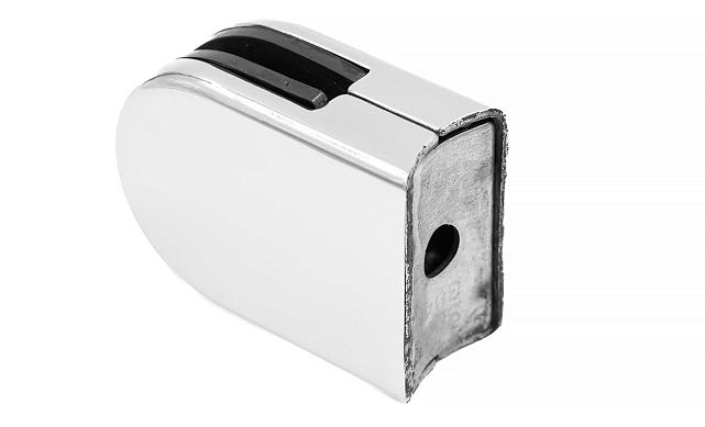 Стеклодержатель штампованный под стекло 8мм (4+4 мм), под стойку Ø38.1 мм 40х22х54, полированный (AISI 304) k538-2 5