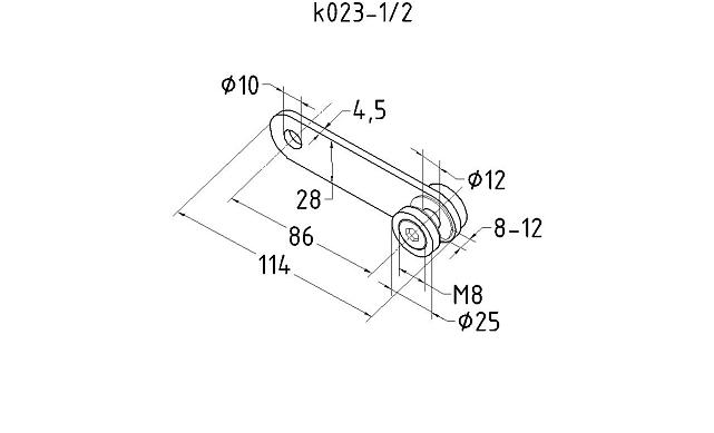 Стеклодержатель пластинчатый 2хМ8 (половинка), по центрам 85х5 мм, полированный, шайбы 5 мм штамп., под стекло 6-12 мм, (AISI 304) k023-1/2 2