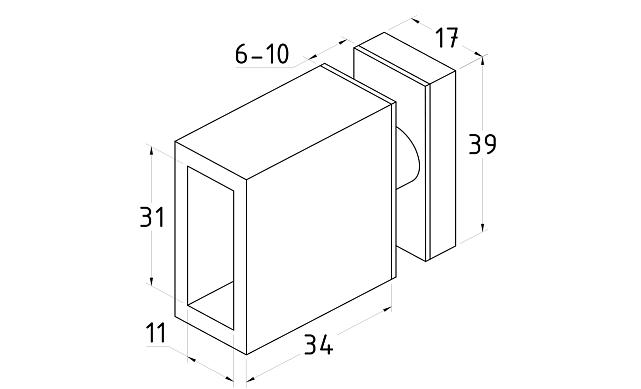 Соединитель труба-стекло для прямоугольного трека, нержавеющая сталь AISI 304, черная t462 BL 2