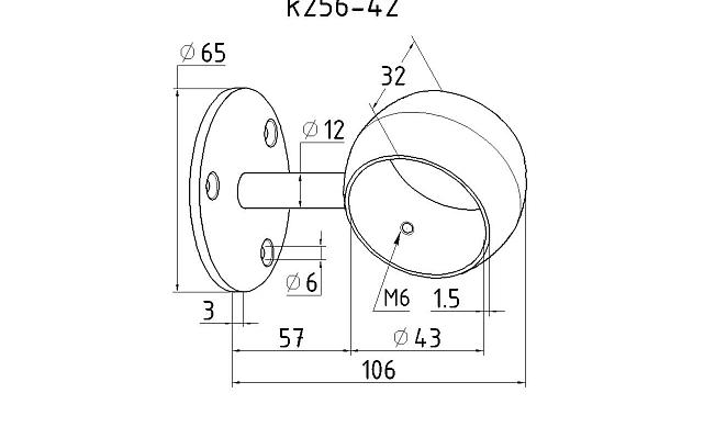 Держатель поручня Ø42,4мм, выносной, с обхватом, полированный, AISI 304 k256-42 2