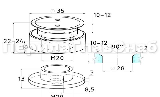 Точечный стеклодержатель 12.5-14.5 мм, регулируемый, под зенковку, для стекла 10-12 мм t504 SSS 2