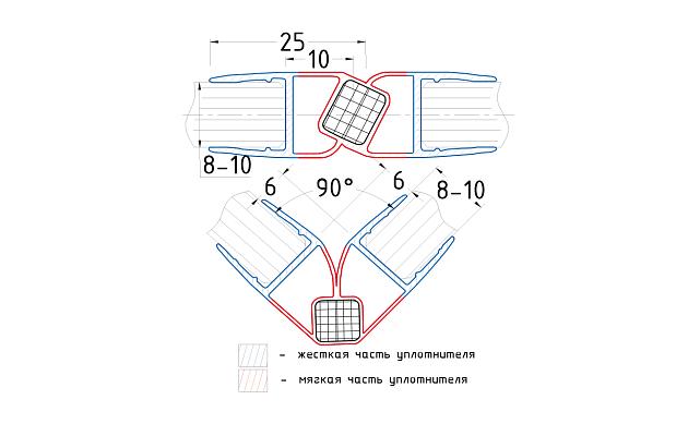 Комплект уплотнителей для стекла в душевую кабину (2 шт.), стекло-стекло 8 мм, с магнитом 90°/180°, 2200 мм t210 3